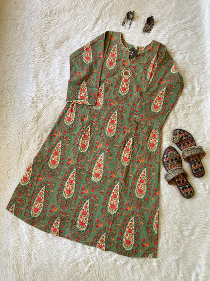 Jaipuri Print Aline Mirror Work Kurti. Cotton Aline Kurti For Women.