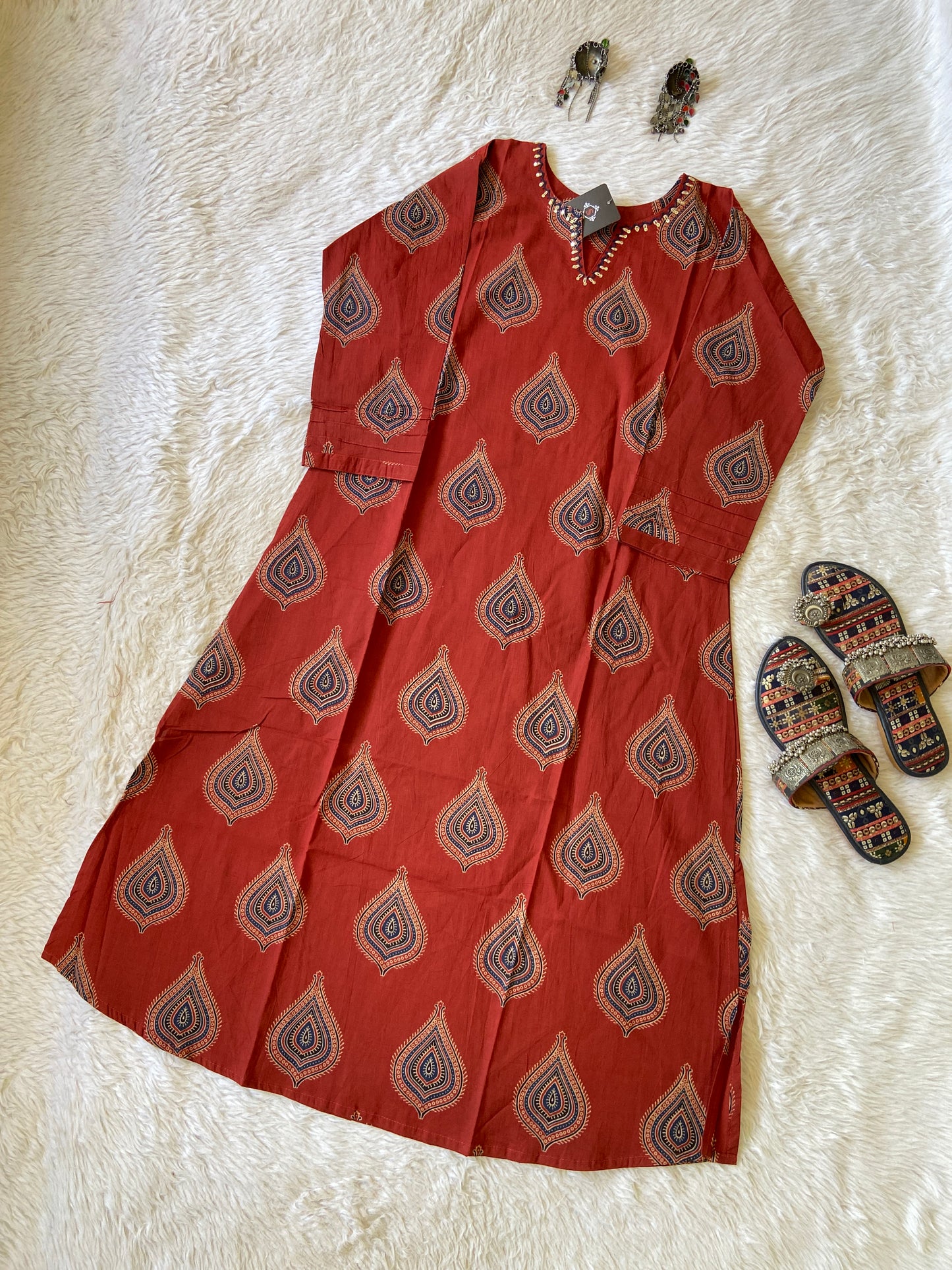 jaipuri Print Aline Kurti. Cotton Aline Kurti For Women.