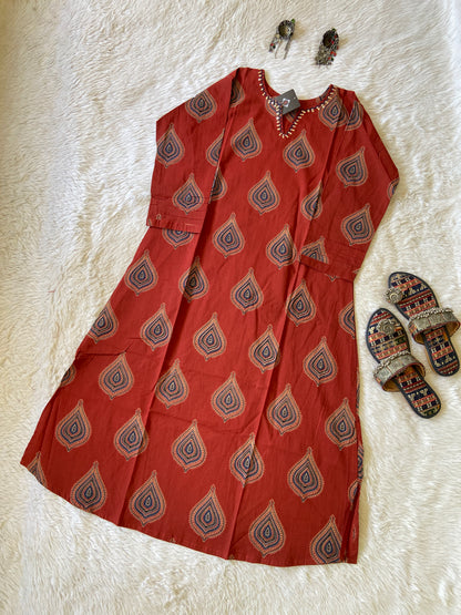 jaipuri Print Aline Kurti. Cotton Aline Kurti For Women.