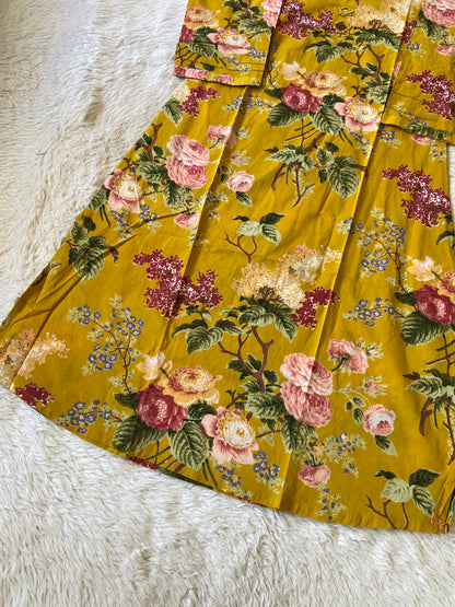 Flower Print Aline Kurti With Mirror in Neck. Cotton Aline Kurti For Women.