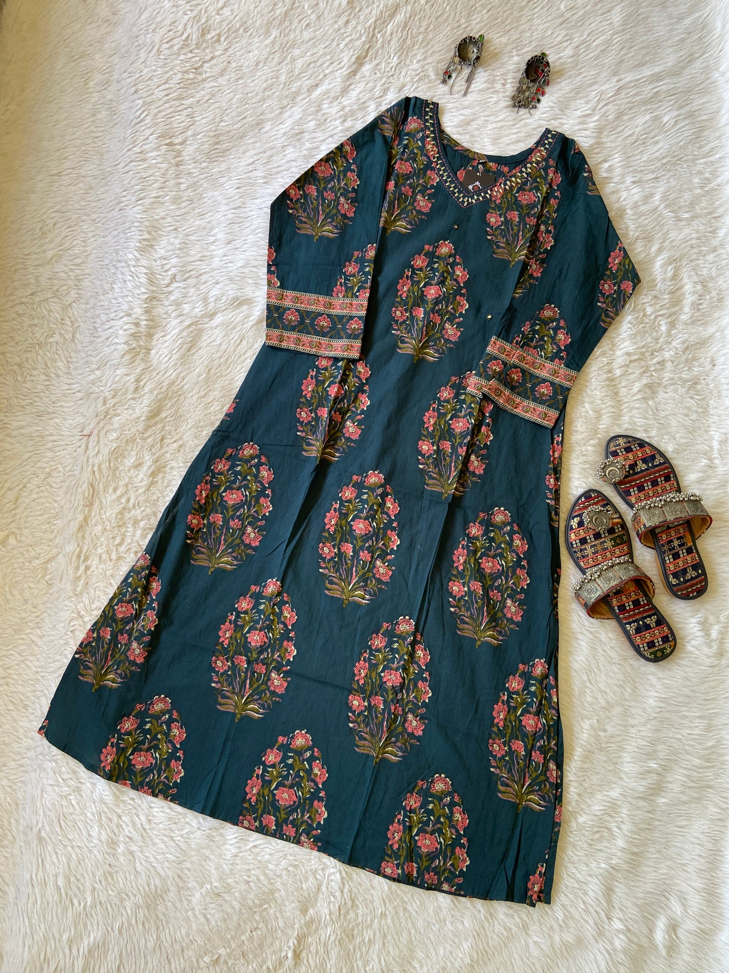 Beautiful Jaipuri Print Cotton Aline Kurti. Cotton AlineKurtis For Women.
