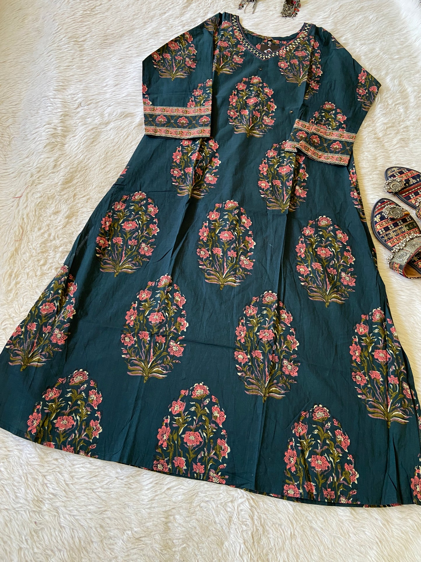 Beautiful Jaipuri Print Cotton Aline Kurti. Cotton AlineKurtis For Women.