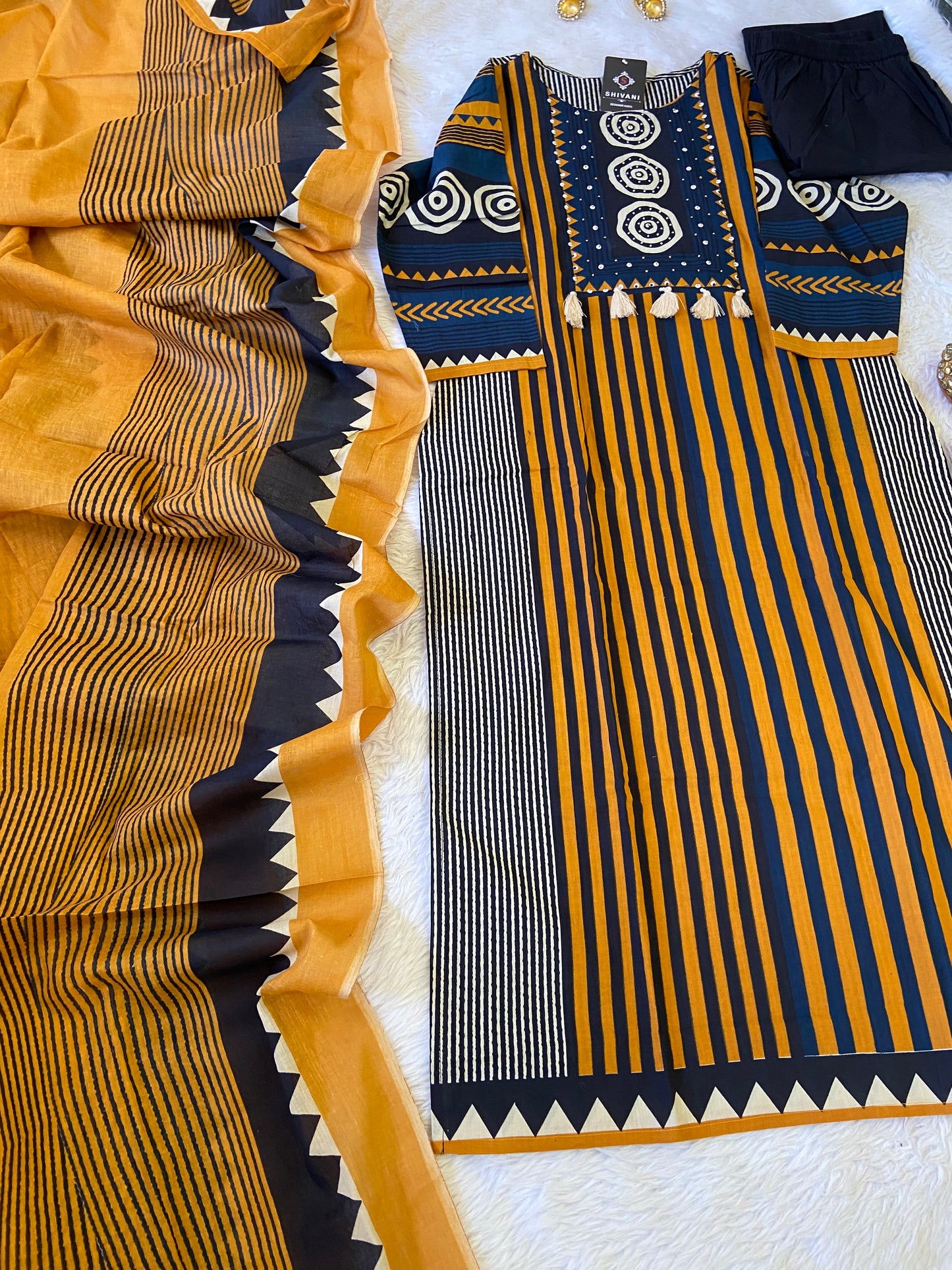 Jaipuri Cotton Straight cut Kurti With Palazzo And Dupatta. Cotton Suit Sets For Women.