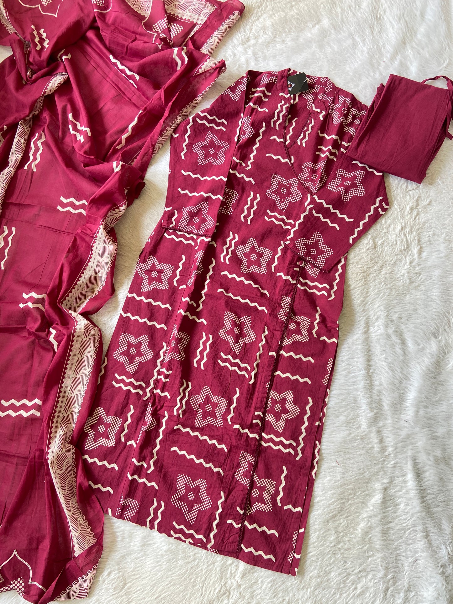 Angarakha Style Cotton Straight Kurti With Pant And Dupatta. Cotton Straight Suit Sets For Women.