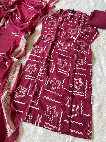 Angarakha Style Cotton Straight Kurti With Pant And Dupatta. Cotton Straight Suit Sets For Women.
