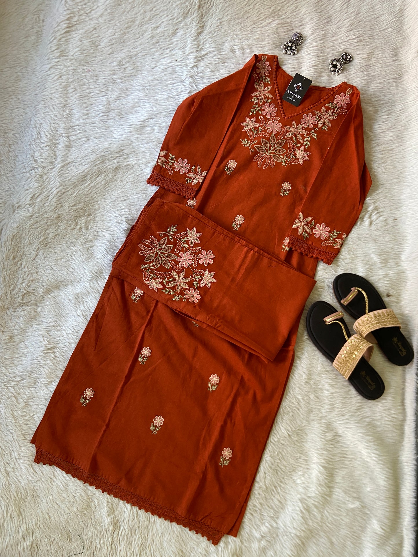 Embroidery Work Cotton Straight Kurti With Palazzo. Cotton Kurti Sets For Women.