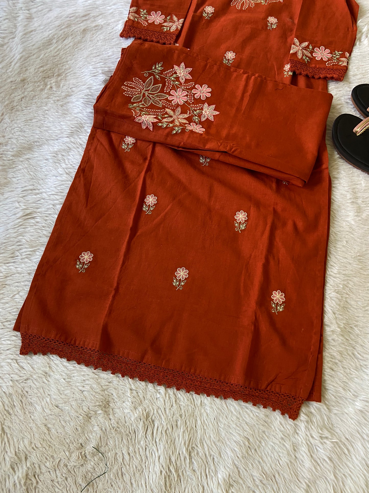 Embroidery Work Cotton Straight Kurti With Palazzo. Cotton Kurti Sets For Women.