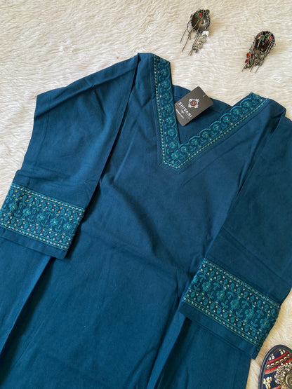 Cotton V Neck Style Straight Kurti. Cotton Kurti For Women.