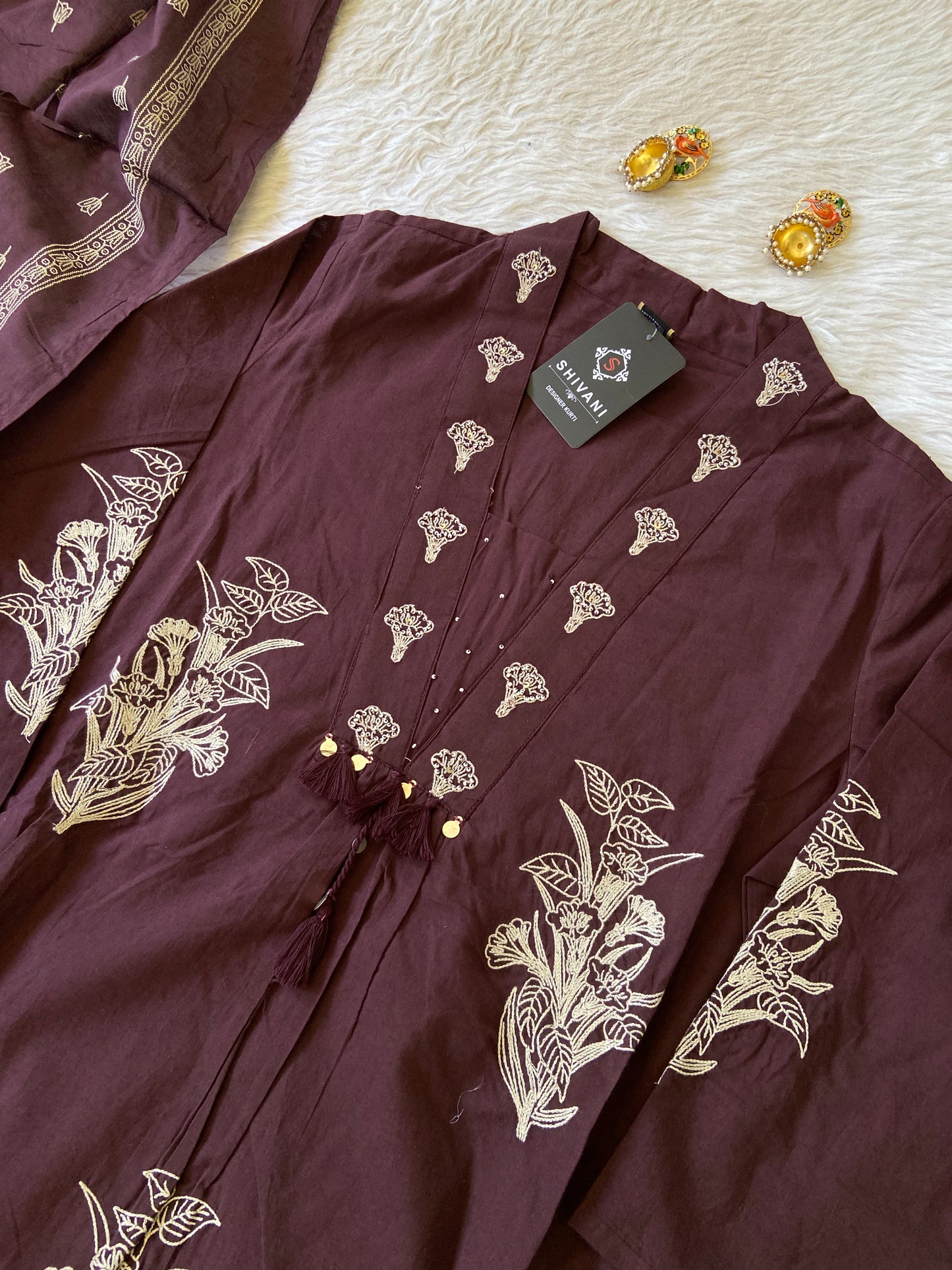 Cotton V-neck Embroidery Kurti, Pant And Dupatta. Cotton Suit Sets For Women.