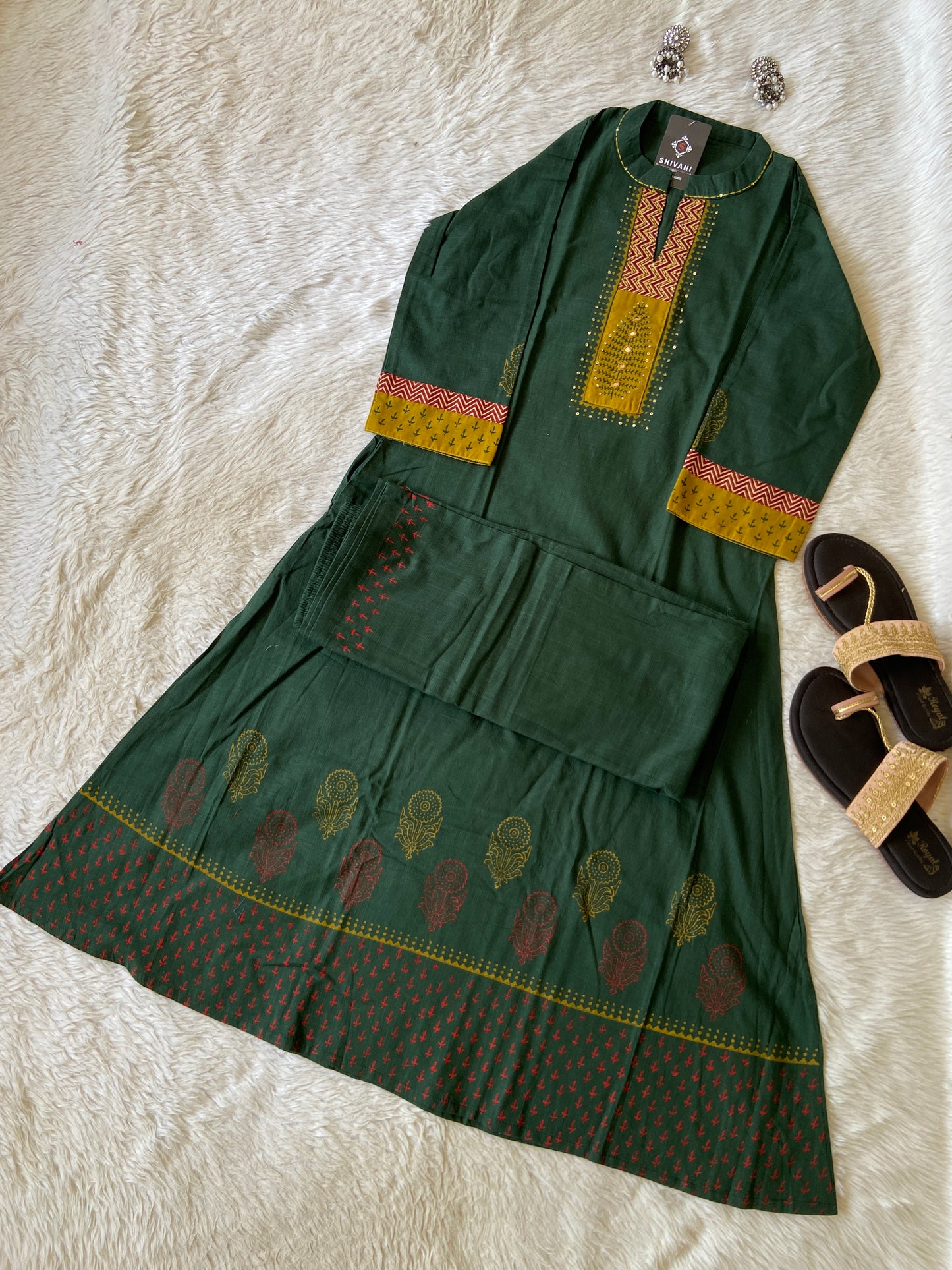 Aline Kurti With Block Print Concept With Palazzo (Gamthi Pair). Cotton Aline Sets For Women.