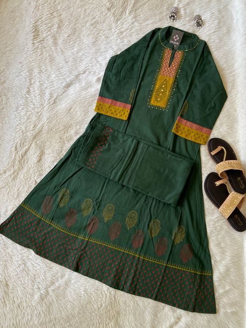 Aline Kurti With Block Print Concept With Palazzo (Gamthi Pair). Cotton Aline Sets For Women.