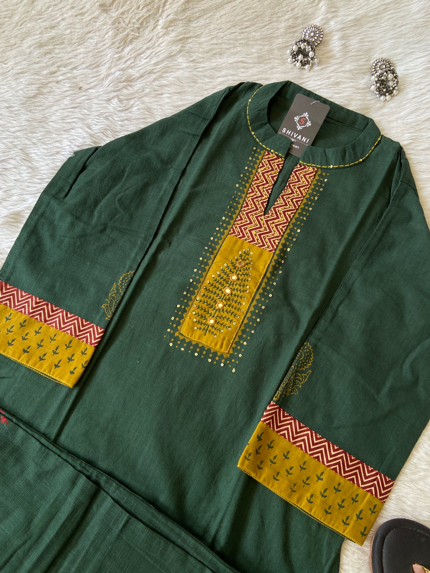 Aline Kurti With Block Print Concept With Palazzo (Gamthi Pair). Cotton Aline Sets For Women.