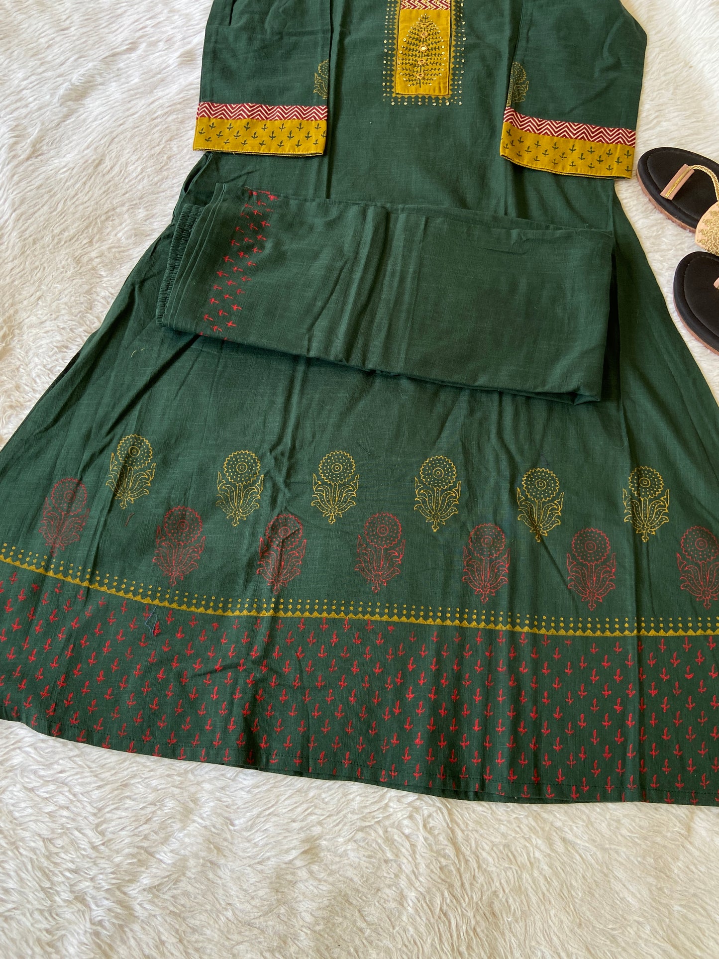 Aline Kurti With Block Print Concept With Palazzo (Gamthi Pair). Cotton Aline Sets For Women.