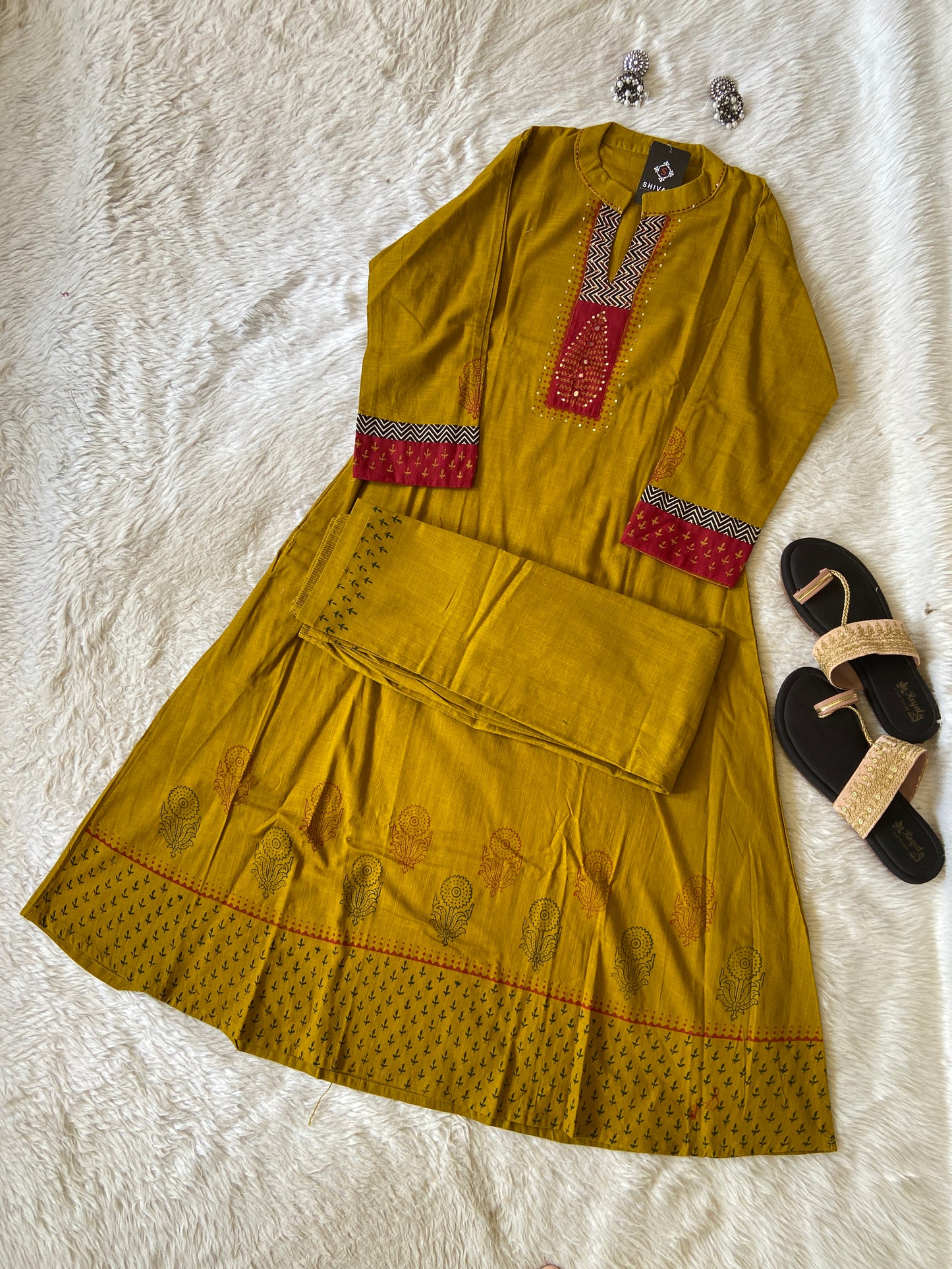 Aline Kurti With Block Print Concept With Palazzo (Gamthi Pair). Cotton Aline Sets For Women.
