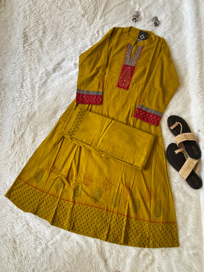 Aline Kurti With Block Print Concept With Palazzo (Gamthi Pair). Cotton Aline Sets For Women.