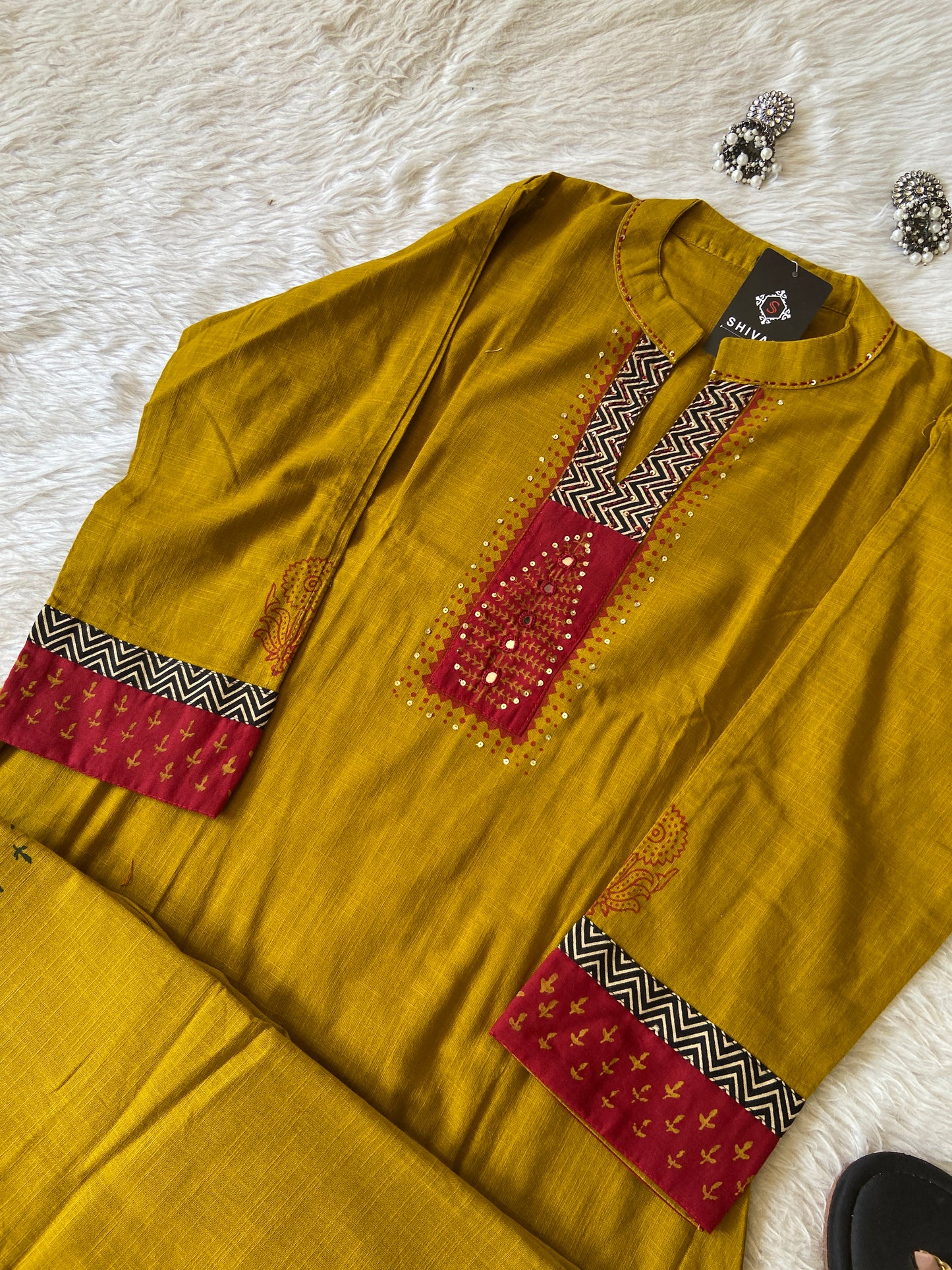 Aline Kurti With Block Print Concept With Palazzo (Gamthi Pair). Cotton Aline Sets For Women.