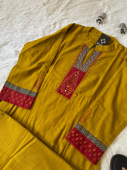 Aline Kurti With Block Print Concept With Palazzo (Gamthi Pair). Cotton Aline Sets For Women.