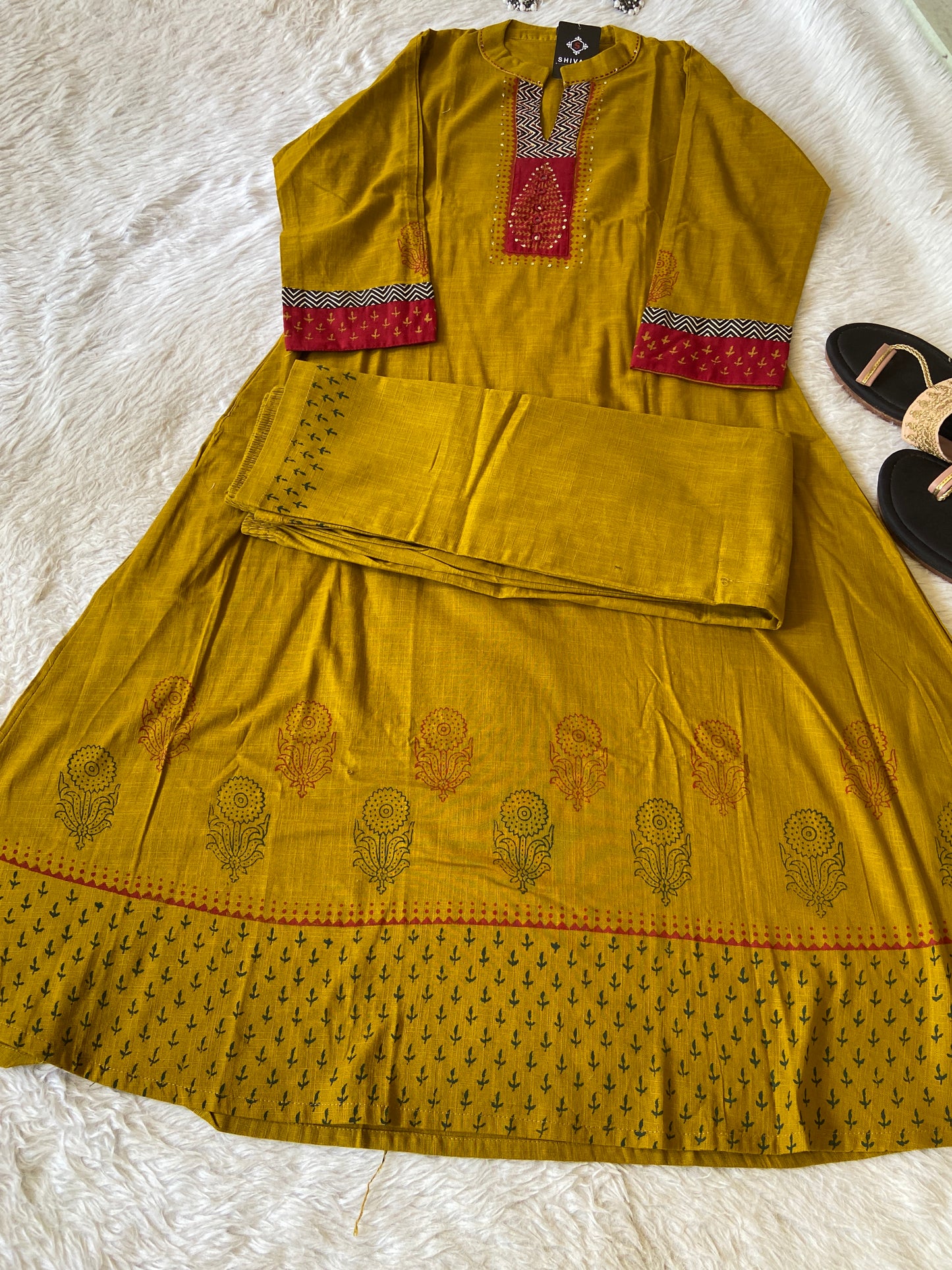 Aline Kurti With Block Print Concept With Palazzo (Gamthi Pair). Cotton Aline Sets For Women.