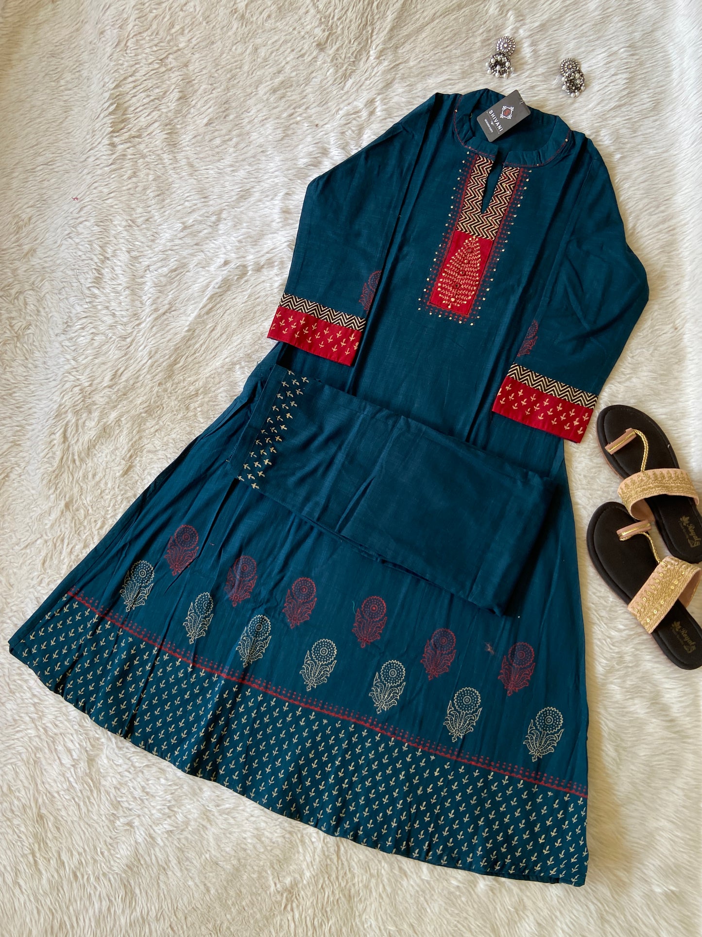 Aline Kurti With Block Print Concept With Palazzo (Gamthi Pair). Cotton Aline Sets For Women.