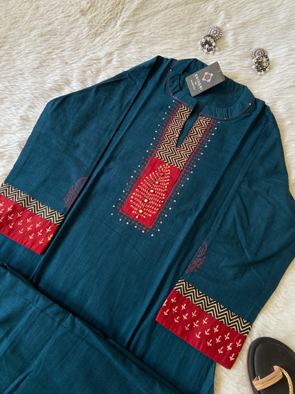 Aline Kurti With Block Print Concept With Palazzo (Gamthi Pair). Cotton Aline Sets For Women.