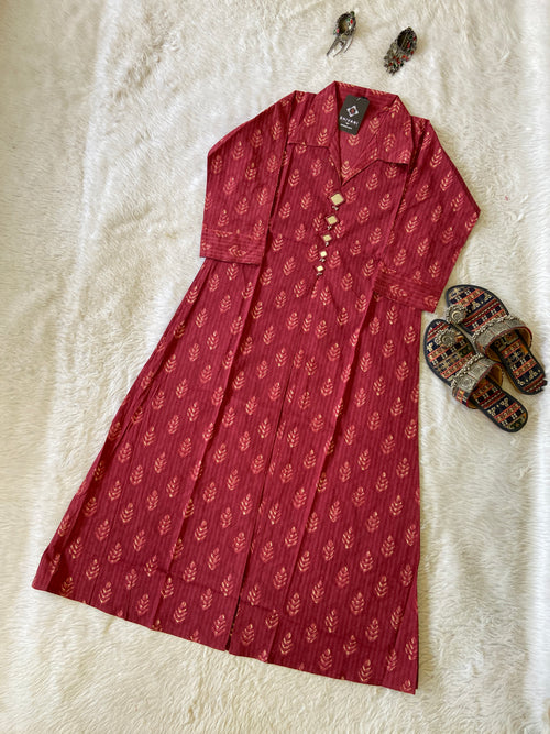 Printed Cotton Midi With Real Mirror Work For Summer. Cotton Midi For Women.