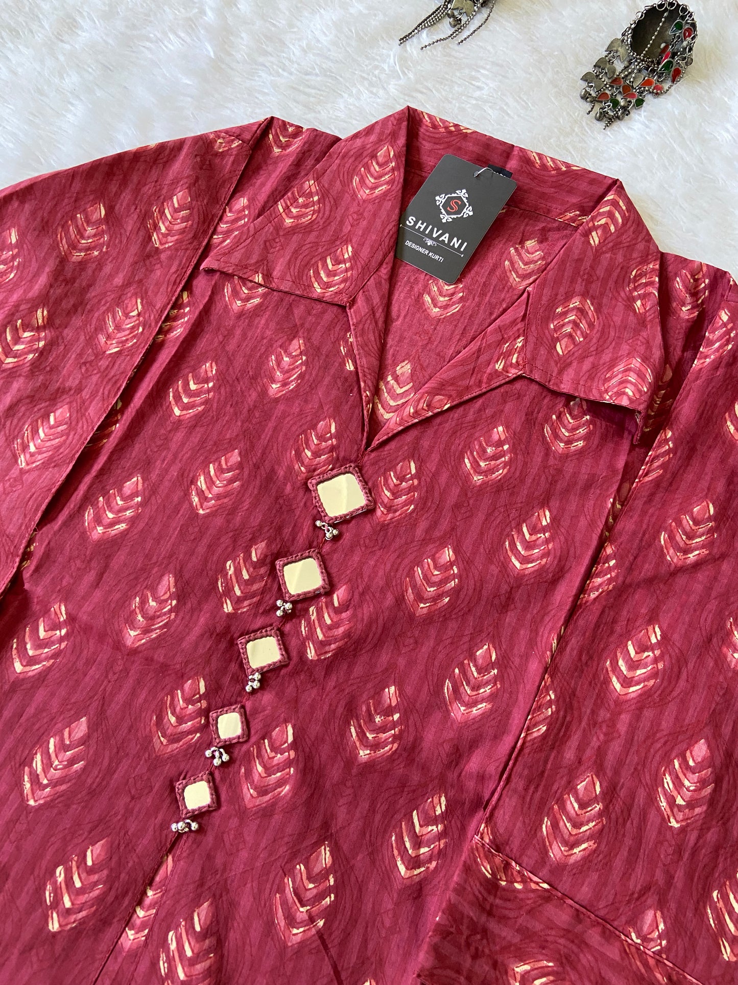 Printed Cotton Midi With Real Mirror Work For Summer. Cotton Midi For Women.
