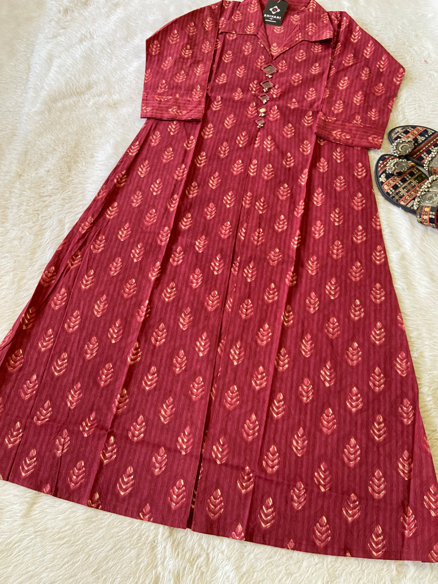 Printed Cotton Midi With Real Mirror Work For Summer. Cotton Midi For Women.