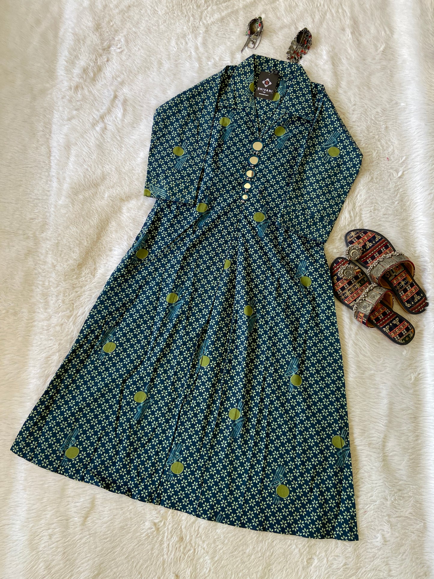 Printed Cotton Midi With Real Mirror Work For Summer. Cotton Midi For Women.