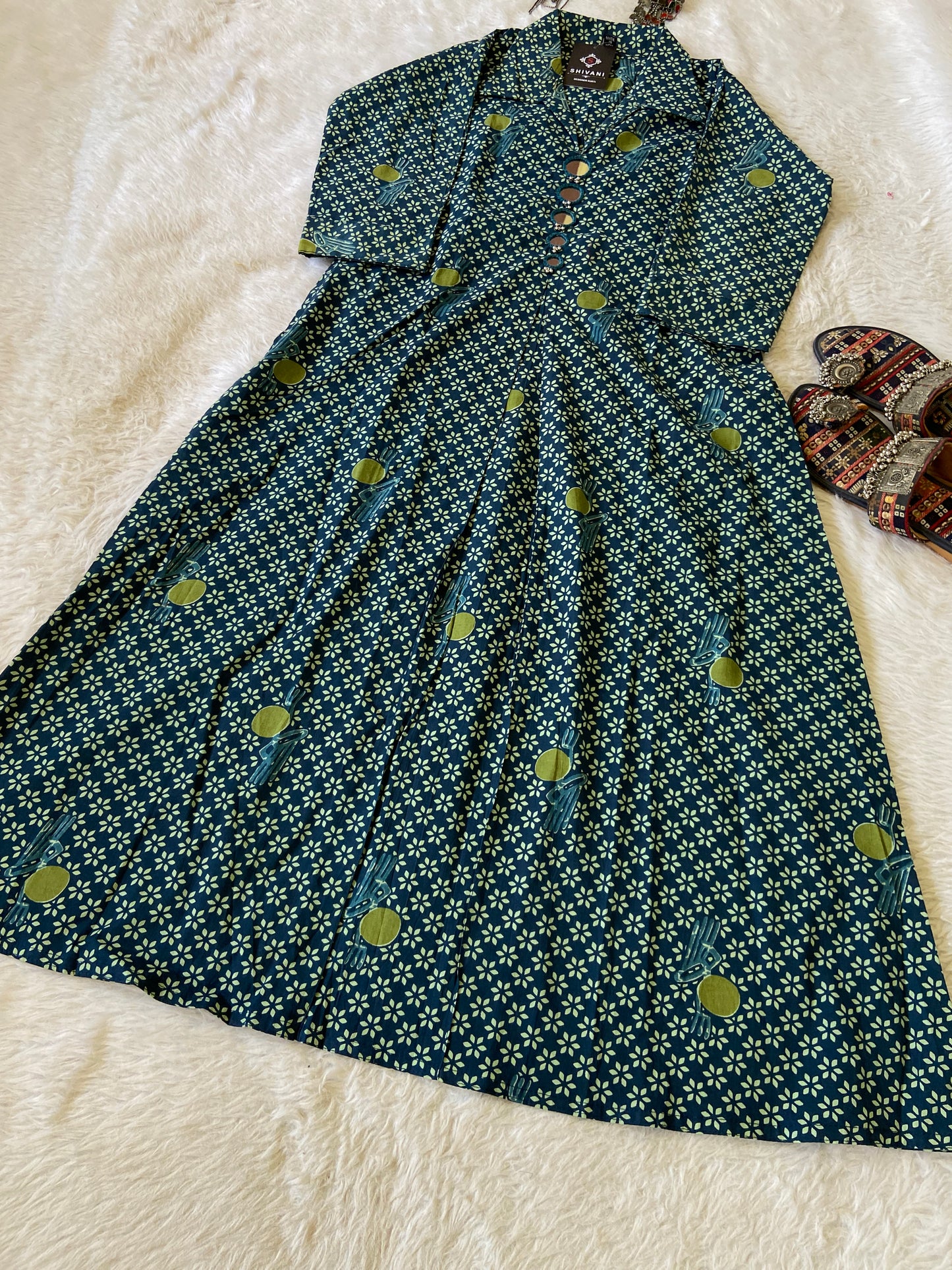 Printed Cotton Midi With Real Mirror Work For Summer. Cotton Midi For Women.