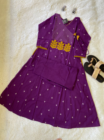 Angarakha Style With Aplic Work Aline Kurti And Palazzo (Gamthi Pair). Cotton Aline Kurti Sets For Women.