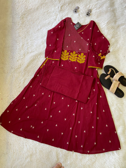Angarakha Style With Aplic Work Aline Kurti And Palazzo (Gamthi Pair). Cotton Aline Kurti Sets For Women.