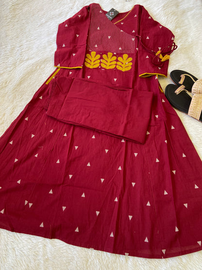 Angarakha Style With Aplic Work Aline Kurti And Palazzo (Gamthi Pair). Cotton Aline Kurti Sets For Women.