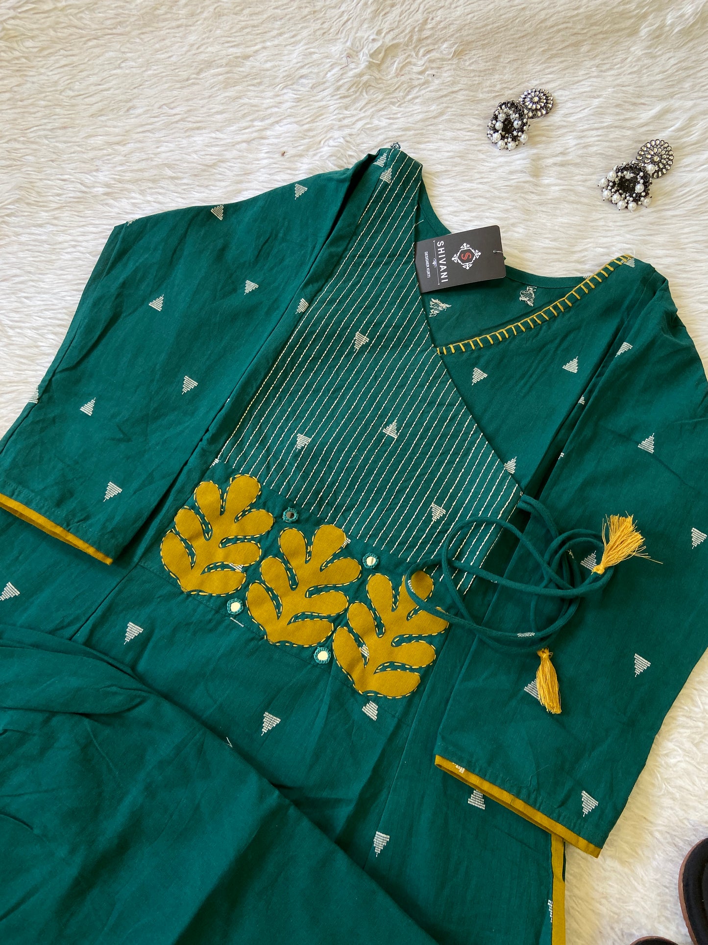 Angarakha Style With Aplic Work Aline Kurti And Palazzo (Gamthi Pair). Cotton Aline Kurti Sets For Women.