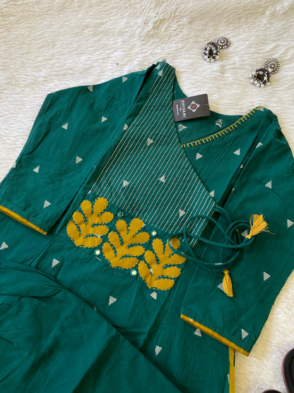 Angarakha Style With Aplic Work Aline Kurti And Palazzo (Gamthi Pair). Cotton Aline Kurti Sets For Women.