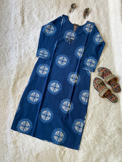 Mirror Work Cotton Straight Kurtis. Cotton Kurtis For Women.
