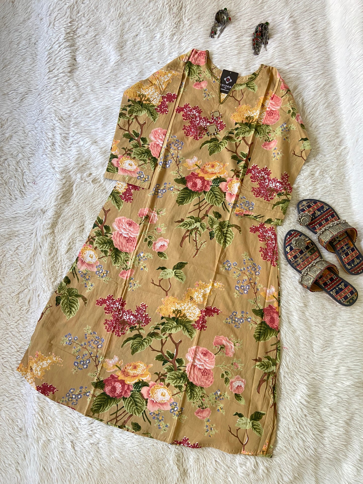 Cotton Floral Aline Kurtis With Cut. Cotton Kurtis For Women.