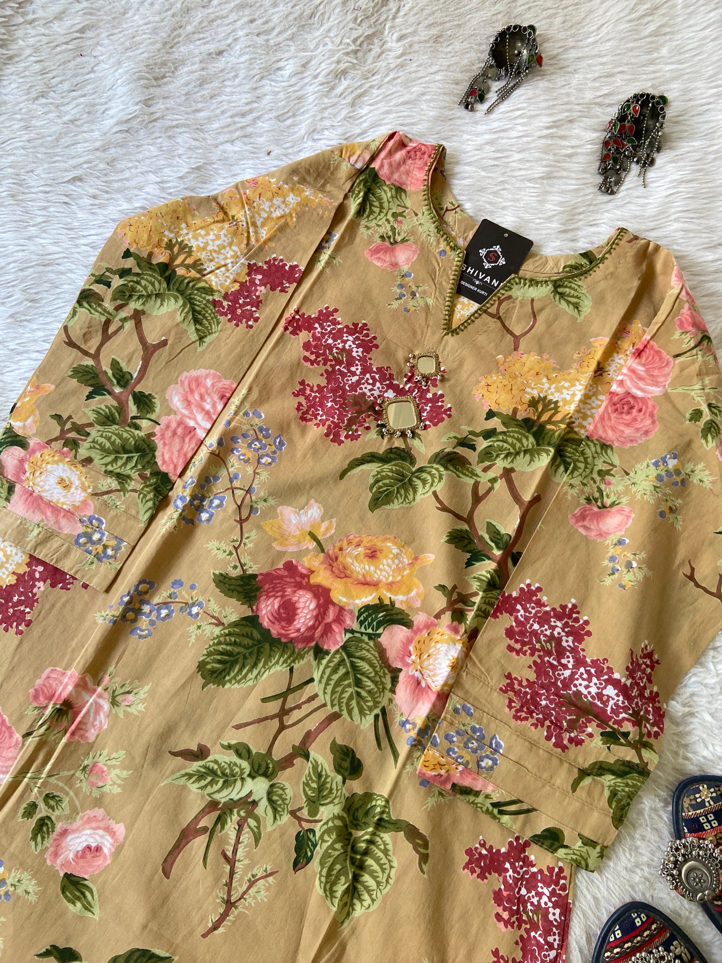 Cotton Floral Aline Kurtis With Cut. Cotton Kurtis For Women.