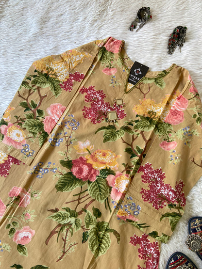 Cotton Floral Aline Kurtis With Cut. Cotton Kurtis For Women.