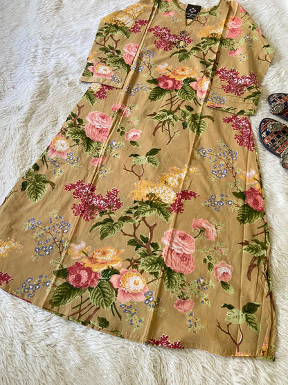 Cotton Floral Aline Kurtis With Cut. Cotton Kurtis For Women.