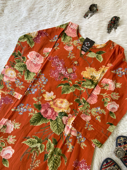 Cotton Floral Aline Kurtis With Cut. Cotton Kurtis For Women.