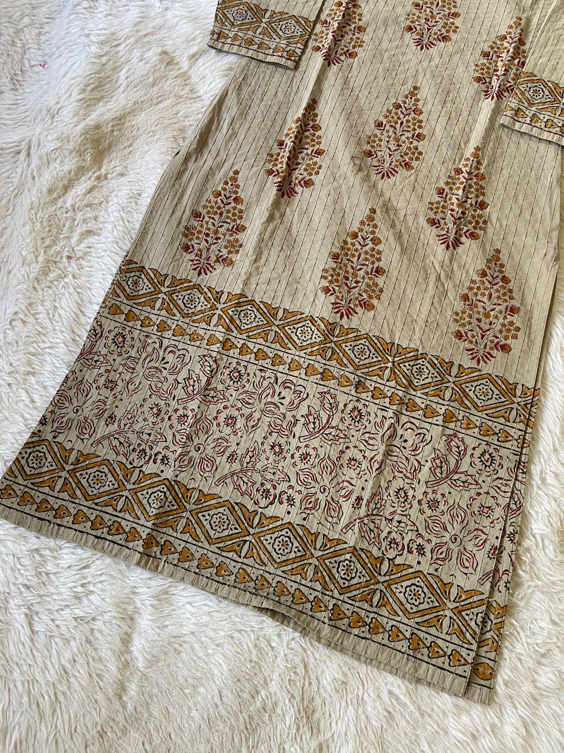 Decorative rug with intricate patterns on a white surface