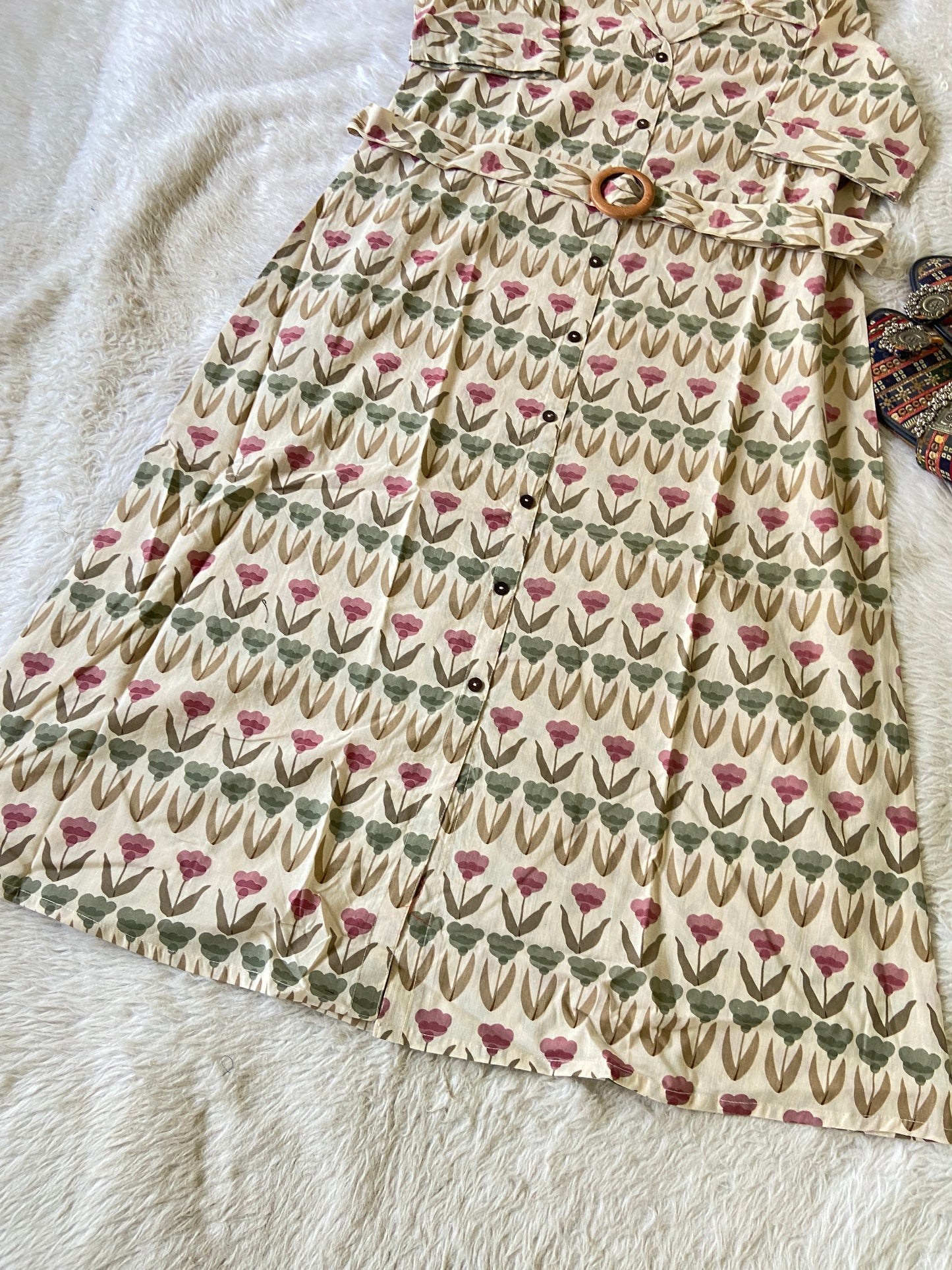 Floral patterned fabric on a white surface