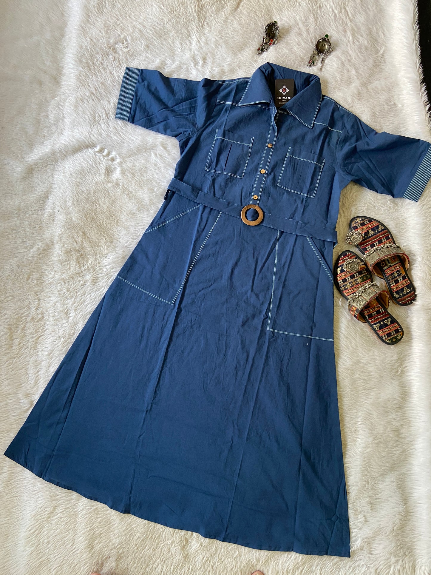 Midi Cotton Aline Kurti With Belt. Cotton Kurtis Sets For Women. Shop the Latest Festive Summer Collection at Shivani Designer Kurti.