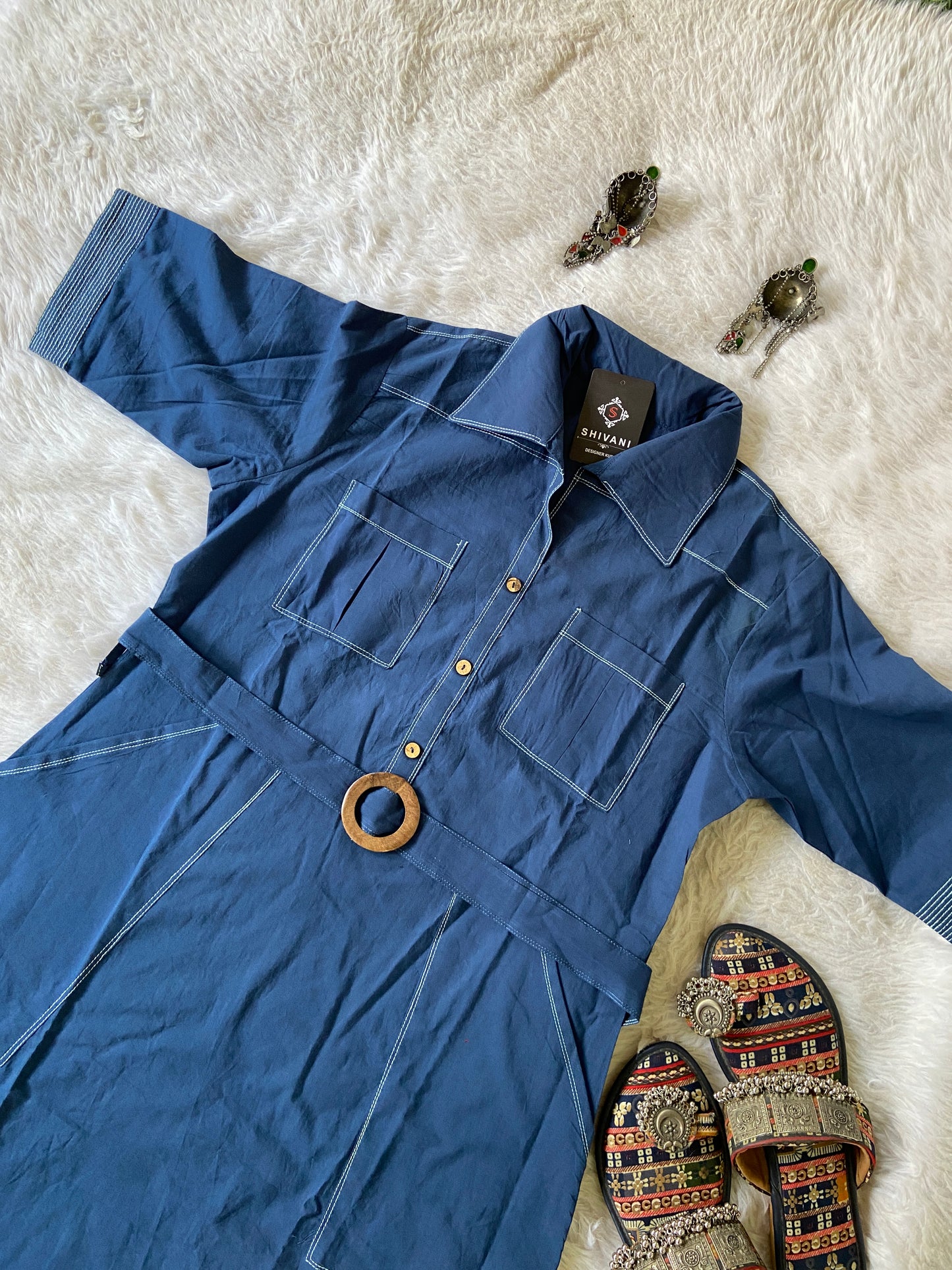 Midi Cotton Aline Kurti With Belt. Cotton Kurtis Sets For Women. Shop the Latest Festive Summer Collection at Shivani Designer Kurti.