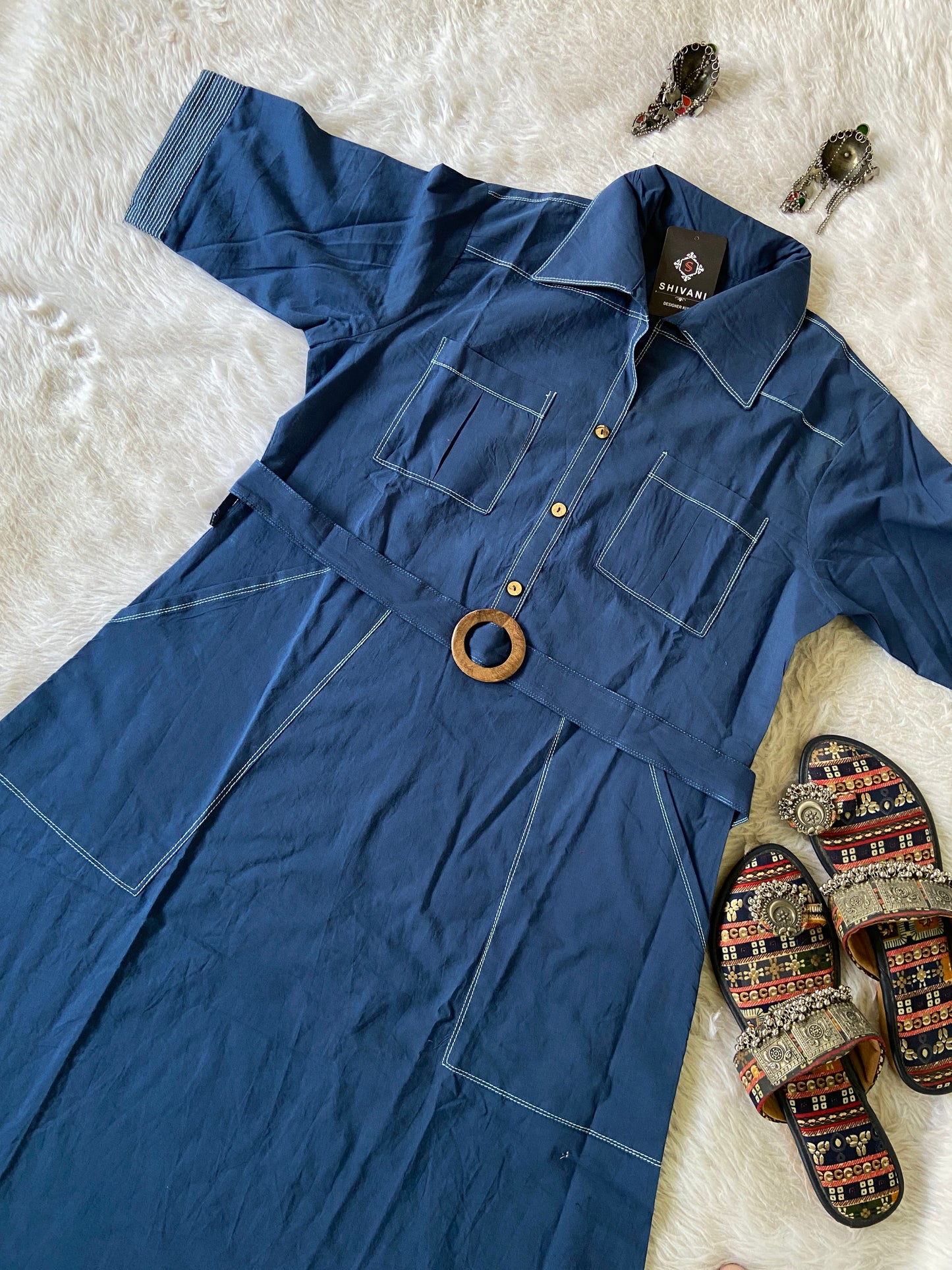 Midi Cotton Aline Kurti With Belt. Cotton Kurtis Sets For Women. Shop the Latest Festive Summer Collection at Shivani Designer Kurti.