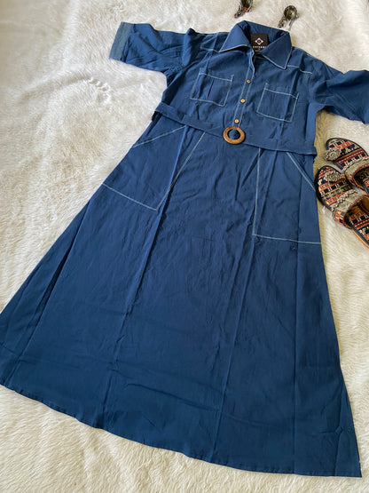 Midi Cotton Aline Kurti With Belt. Cotton Kurtis Sets For Women. Shop the Latest Festive Summer Collection at Shivani Designer Kurti.