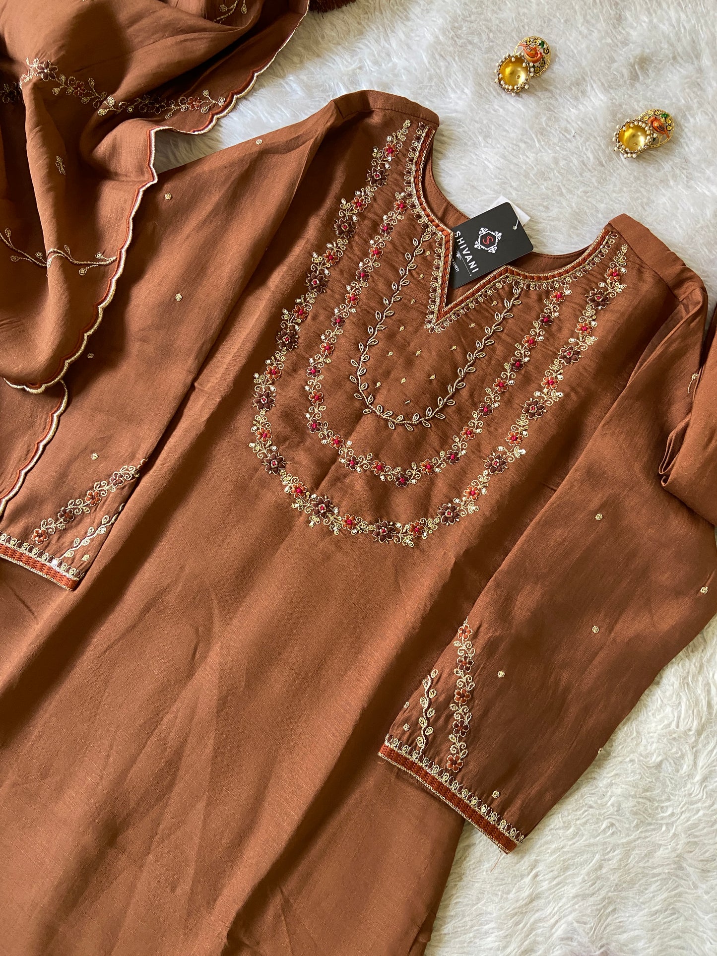 Silk Straight Kurtis With Beautiful Embroidery Work In Sleeve And Dupatta With Pant And Dupatta. Silk Suit Sets For Women Online India. Shop the Latest Festive Summer Collection at Shivani Designer Kurti.