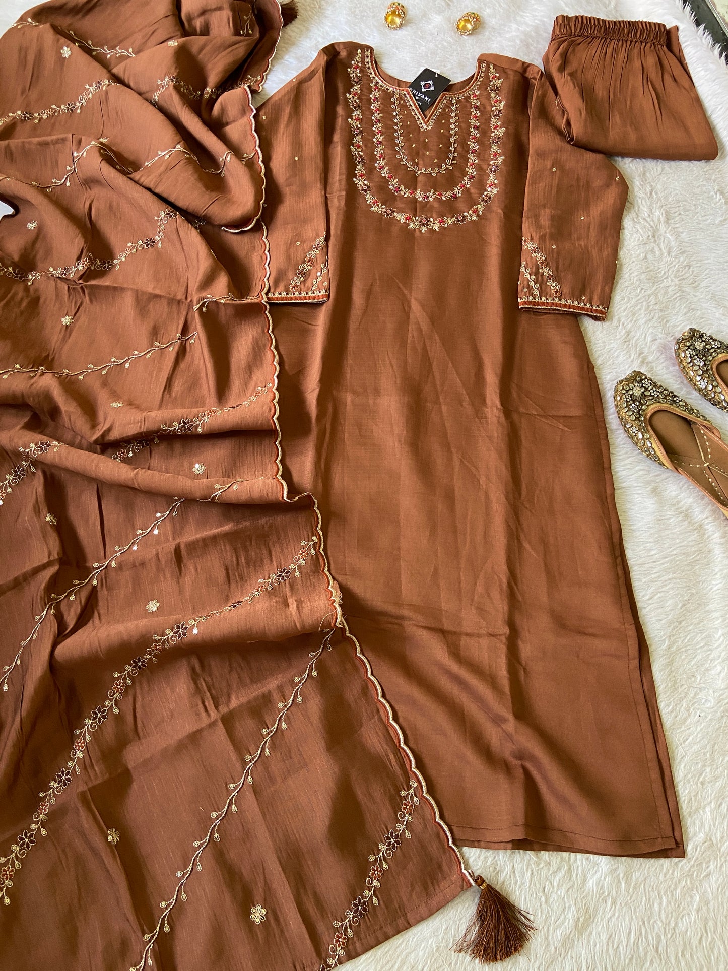 Silk Straight Kurtis With Beautiful Embroidery Work In Sleeve And Dupatta With Pant And Dupatta. Silk Suit Sets For Women Online India. Shop the Latest Festive Summer Collection at Shivani Designer Kurti.