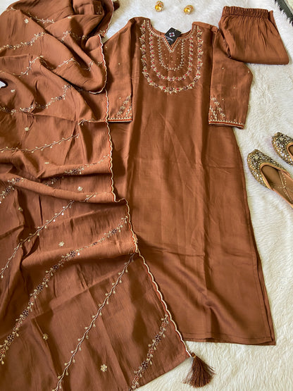 Silk Straight Kurtis With Beautiful Embroidery Work In Sleeve And Dupatta With Pant And Dupatta. Silk Suit Sets For Women Online India. Shop the Latest Festive Summer Collection at Shivani Designer Kurti.