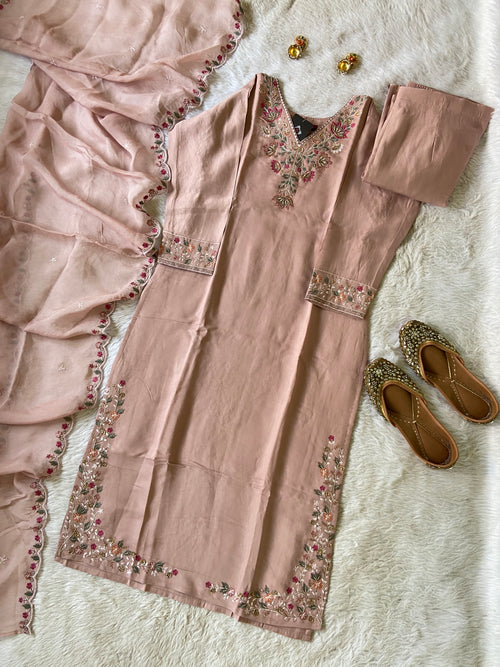 Silk Straight Kurtis With Beautiful Embroidery Work In Neck  Dupatta With Pant And Dupatta. Silk Suit Sets For Women Online India. Shop the Latest Festive Summer Collection at Shivani Designer Kurti.